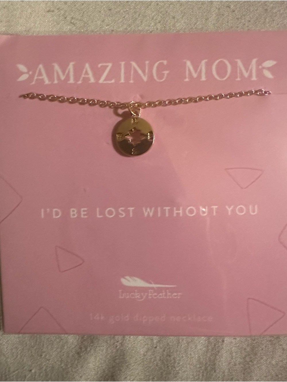 Lucky Feather Amazing Mom Necklace - 14k Gold Dipped